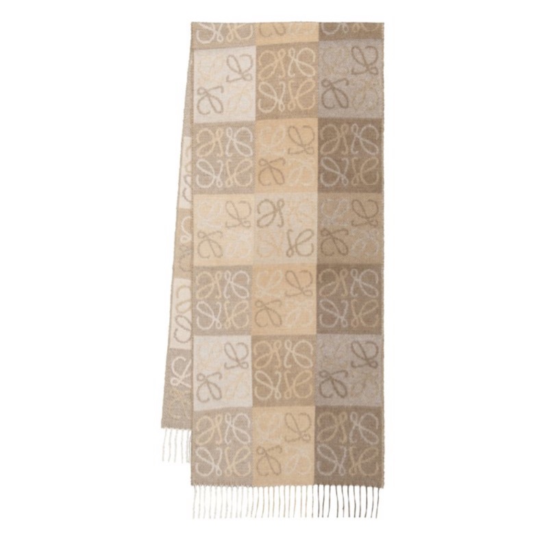 Loewe 棋盤格雙面老花logo羊絨圍巾-2