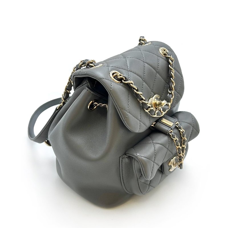 CHANEL Duma小羊皮後背包 - 灰-4