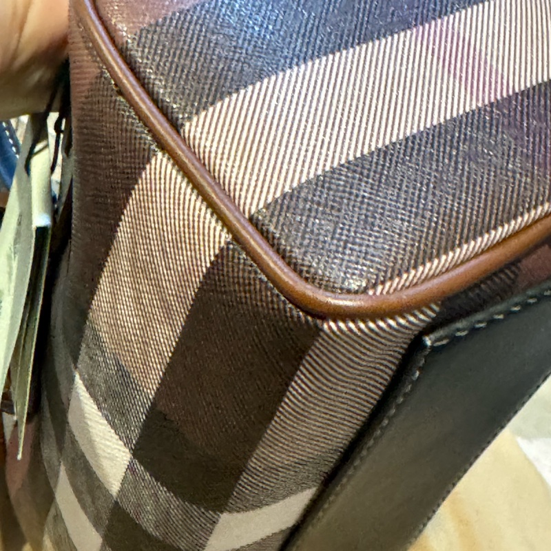全新2024新品 Burberry 迷你格紋波士頓包保齡球包 深樺木棕-13