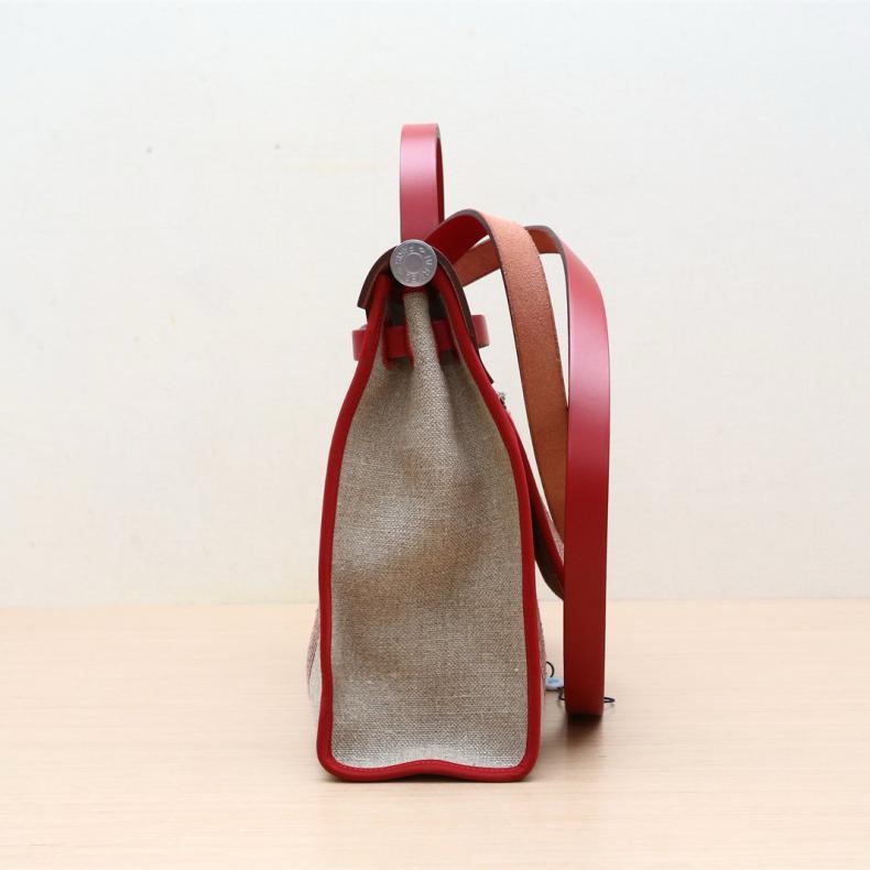 HERMES(愛馬仕) Herbag 31 57波爾多紅 帆布 D刻 銀扣 條紋拼色-1