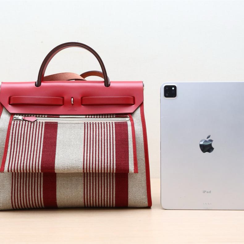 HERMES(愛馬仕) Herbag 31 57波爾多紅 帆布 D刻 銀扣 條紋拼色-2