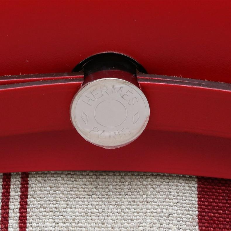 HERMES(愛馬仕) Herbag 31 57波爾多紅 帆布 D刻 銀扣 條紋拼色-5