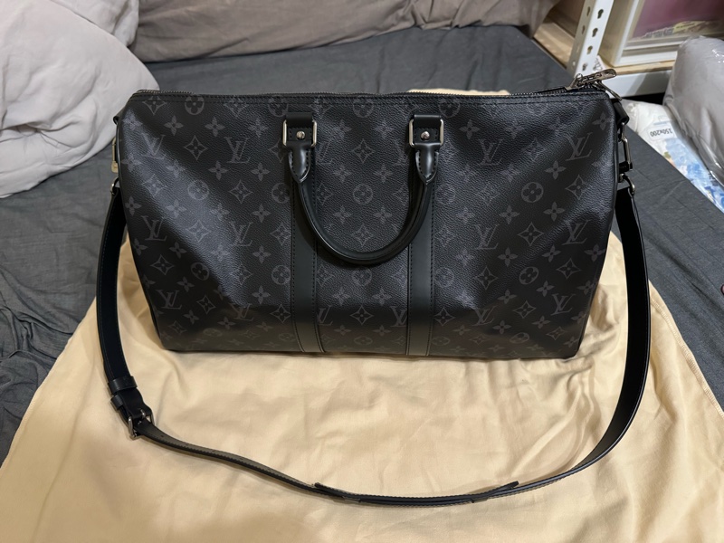 LV keepall 45 黑色帆布 9.9成新-0