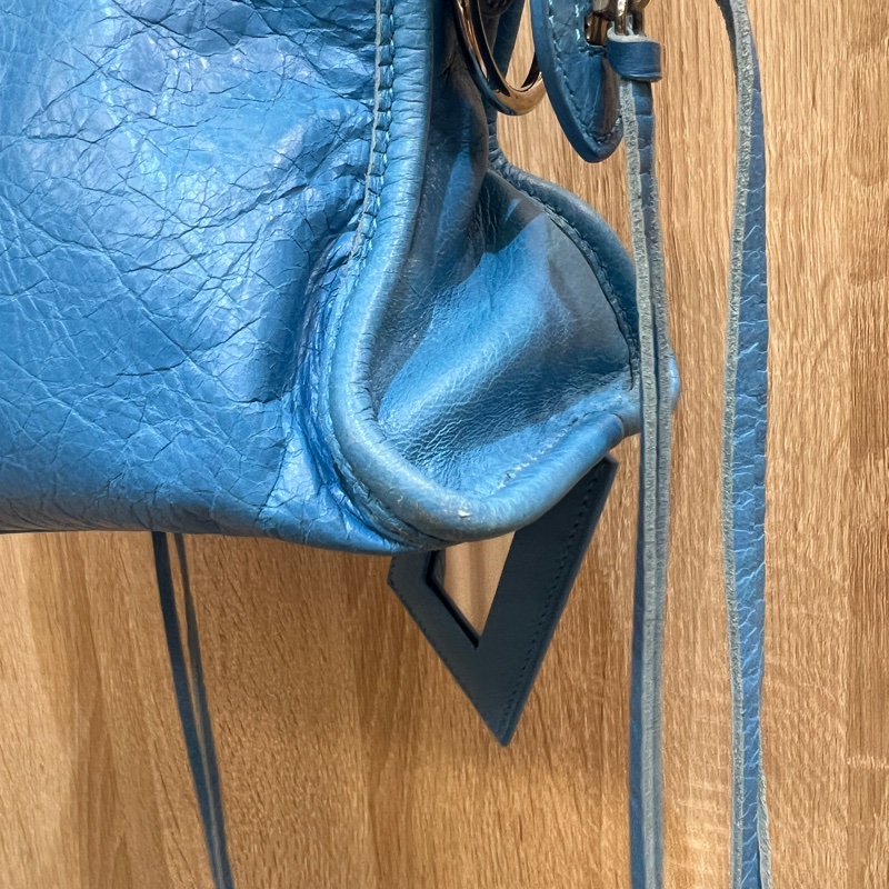 Balenciaga 天空藍復刻羊皮銀釦mini city機車包-13