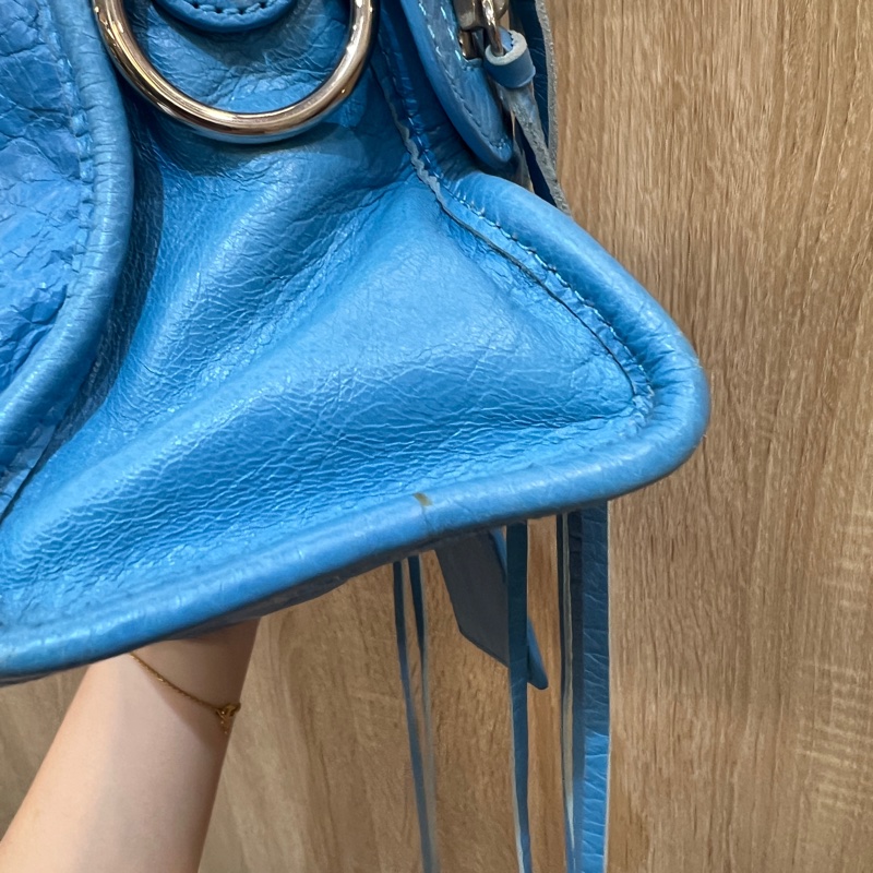 Balenciaga 天空藍復刻羊皮銀釦mini city機車包-15