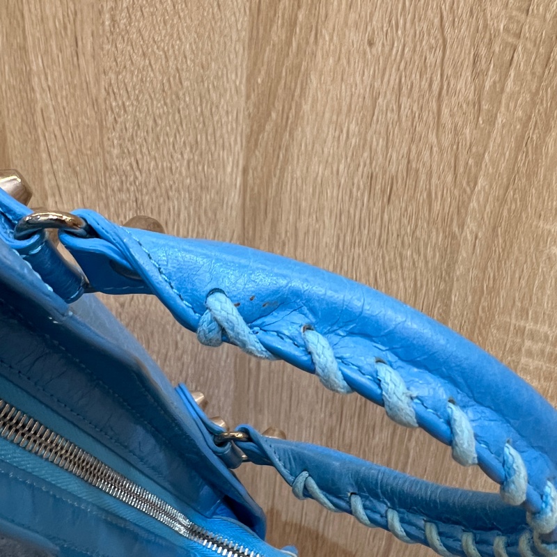 Balenciaga 天空藍復刻羊皮銀釦mini city機車包-16