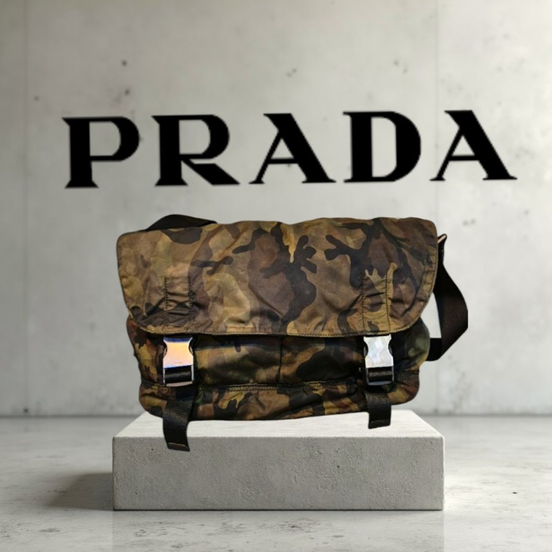 ㊣✨PRADA✨普拉達 軍風 仿舊 迷彩 掀蓋式 輕量 帆布 雙釦 郵差包 肩背包 斜背包 /二手包/二手精品/保證正品🌳二手樹屋🌳-0