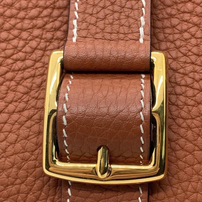 hermes愛馬仕 Halzan31南瓜色tc皮金扣Y刻 手提單肩包-9