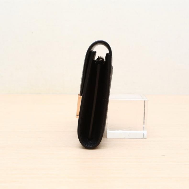 HERMES(愛馬仕) Constance 康康 Compact Wallet 短款錢包 13 89黑色 Epsom皮 C刻 金扣-1