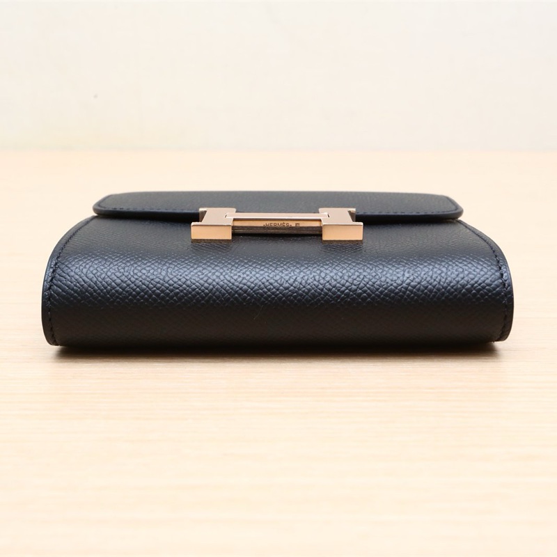 HERMES(愛馬仕) Constance 康康 Compact Wallet 短款錢包 13 89黑色 Epsom皮 C刻 金扣-3