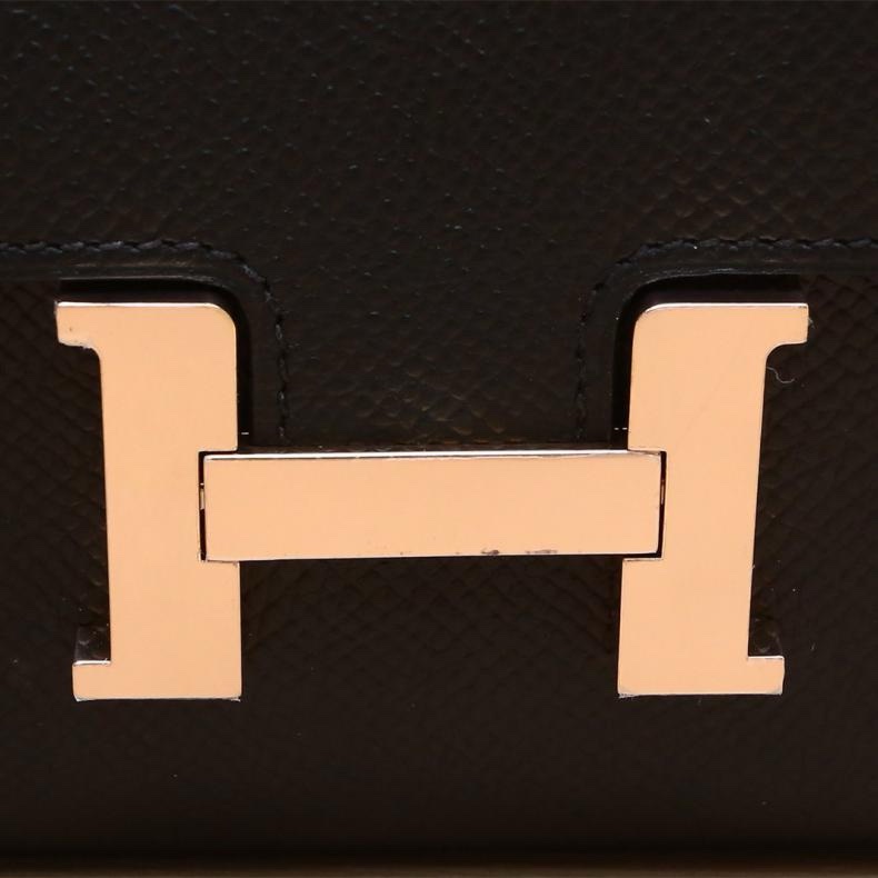 HERMES(愛馬仕) Constance 康康 Compact Wallet 短款錢包 13 89黑色 Epsom皮 C刻 金扣-5