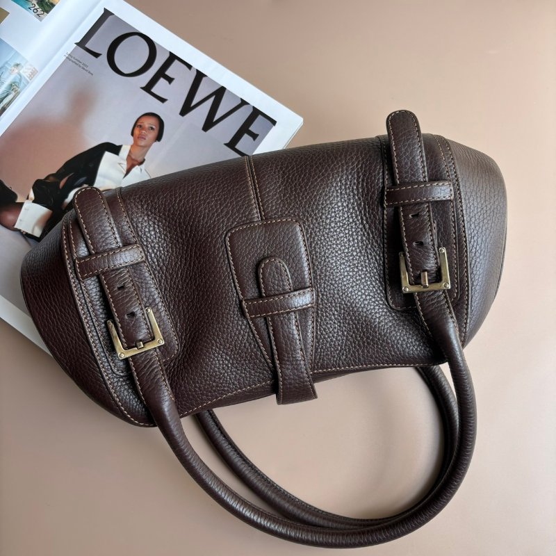::LOEWE:: 咖色皮革VINTAGE 80S Y2K 手提包 腋下包 加吊飾超可愛-1