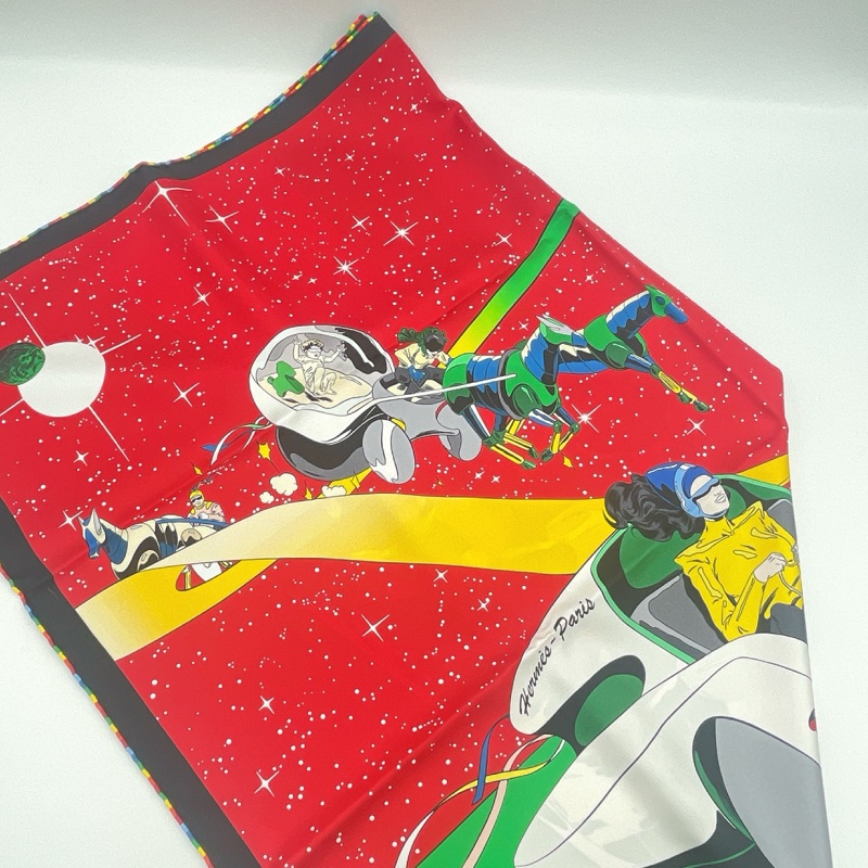 Hermes 方巾 Space Derby 90 cm手工捲邊斜紋真絲方巾(太空賽馬🏇）-3