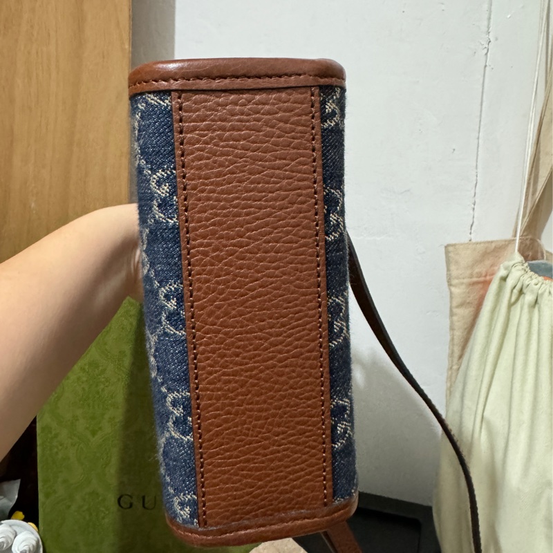 Gucci OPHIDIA GG MINI BAG 藍色牛仔布顏色 風琴包-1