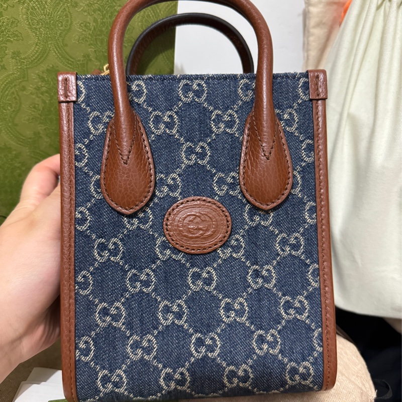 Gucci OPHIDIA GG MINI BAG 藍色牛仔布顏色 風琴包-5