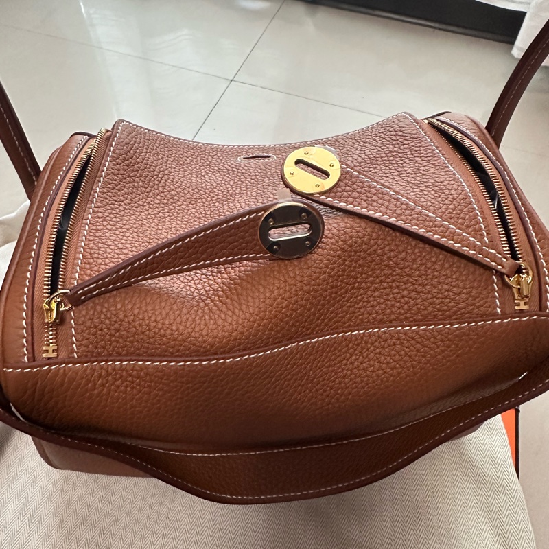💖Hermes Lindy26 金棕金釦💖 全新全配-9
