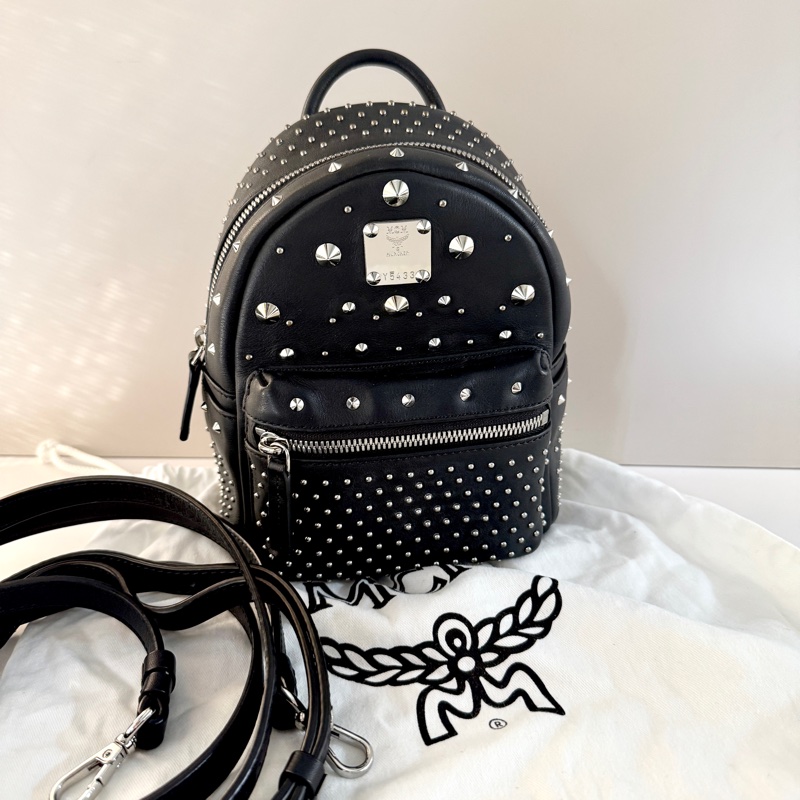 MCM Special Bebe Boo 後背包 全卯釘 迷你 黑色 銀扣 6SVE71-0