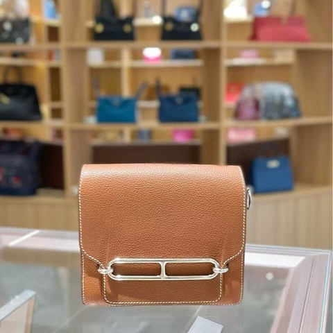 Hermes愛馬仕roulis 19金棕色馬鞍皮銀扣Z刻 單肩斜挎包