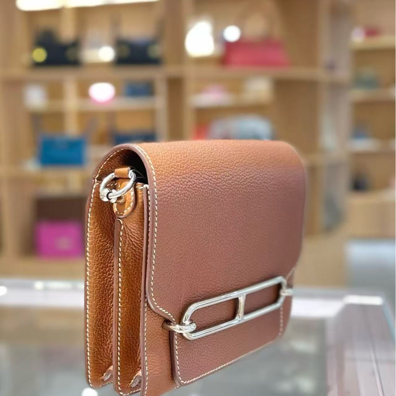 Hermes愛馬仕roulis 19金棕色馬鞍皮銀扣Z刻 單肩斜挎包-2