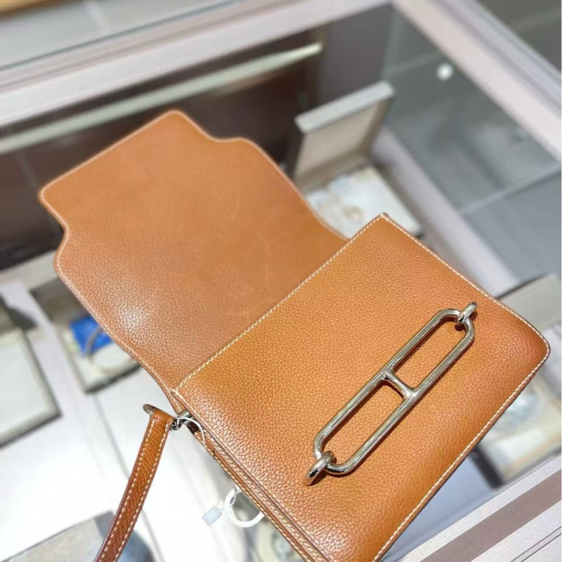 Hermes愛馬仕roulis 19金棕色馬鞍皮銀扣Z刻 單肩斜挎包-5