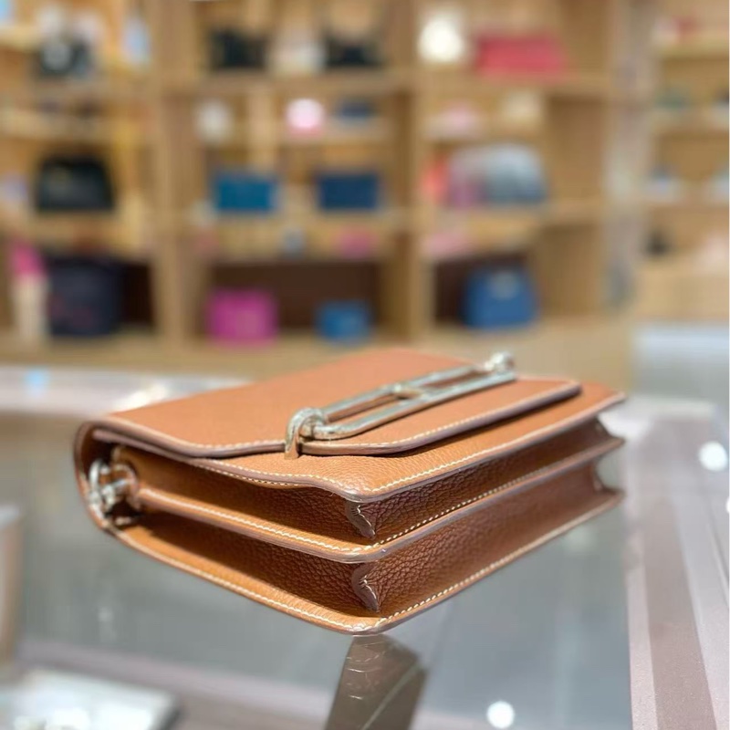 Hermes愛馬仕roulis 19金棕色馬鞍皮銀扣Z刻 單肩斜挎包-8