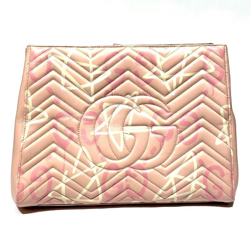 【美收精品】GUCCI 古馳 Marmont系列星星塗鴉款牛皮兩用大手提包(粉) 88-883-1