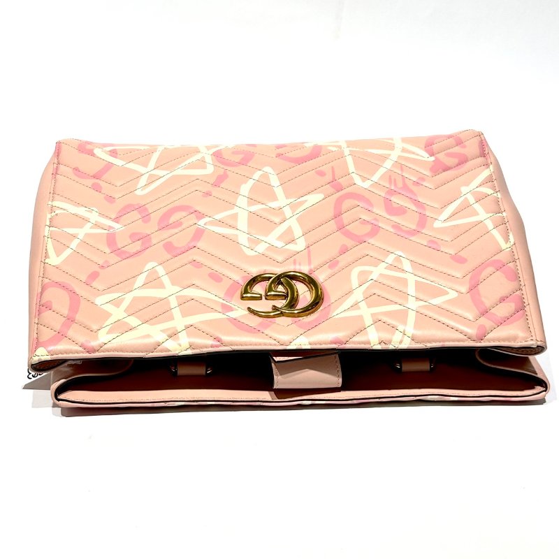 【美收精品】GUCCI 古馳 Marmont系列星星塗鴉款牛皮兩用大手提包(粉) 88-883-2