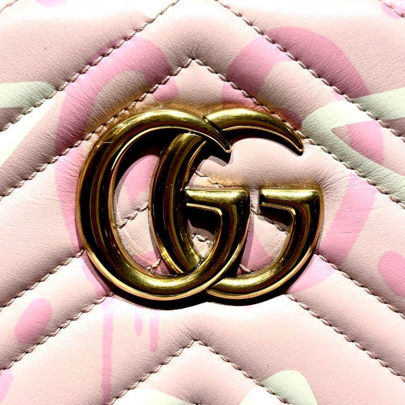 【美收精品】GUCCI 古馳 Marmont系列星星塗鴉款牛皮兩用大手提包(粉) 88-883-11