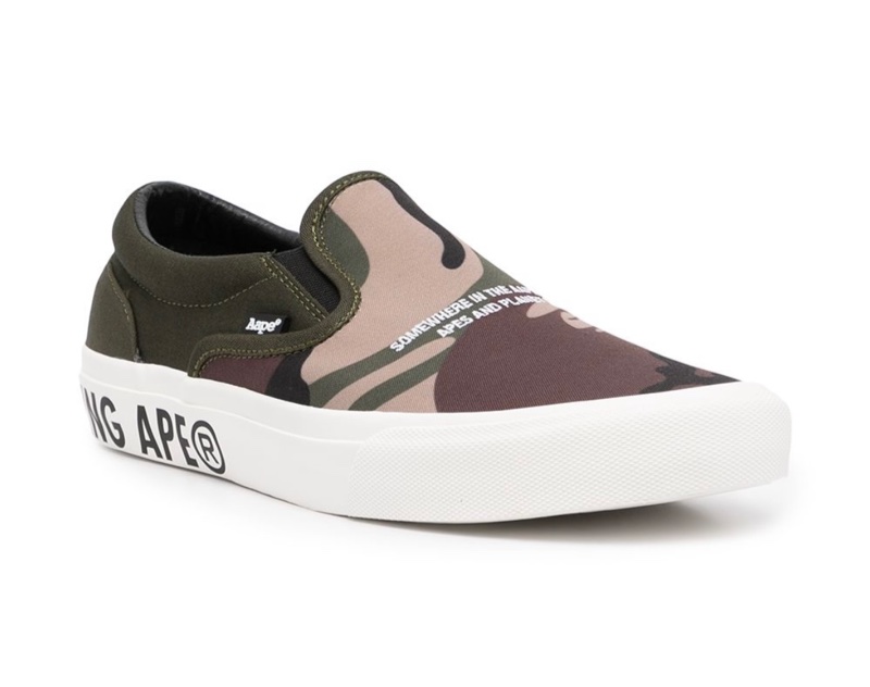 全新正品 AAPE by A Bathing Ape 平底鞋 帆布鞋 US5 綠迷彩-1