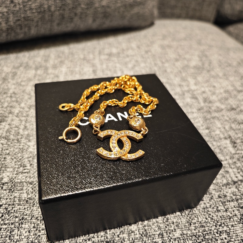 Chanel Vintage雙面萊茵石水鑽鍍金項鍊-1