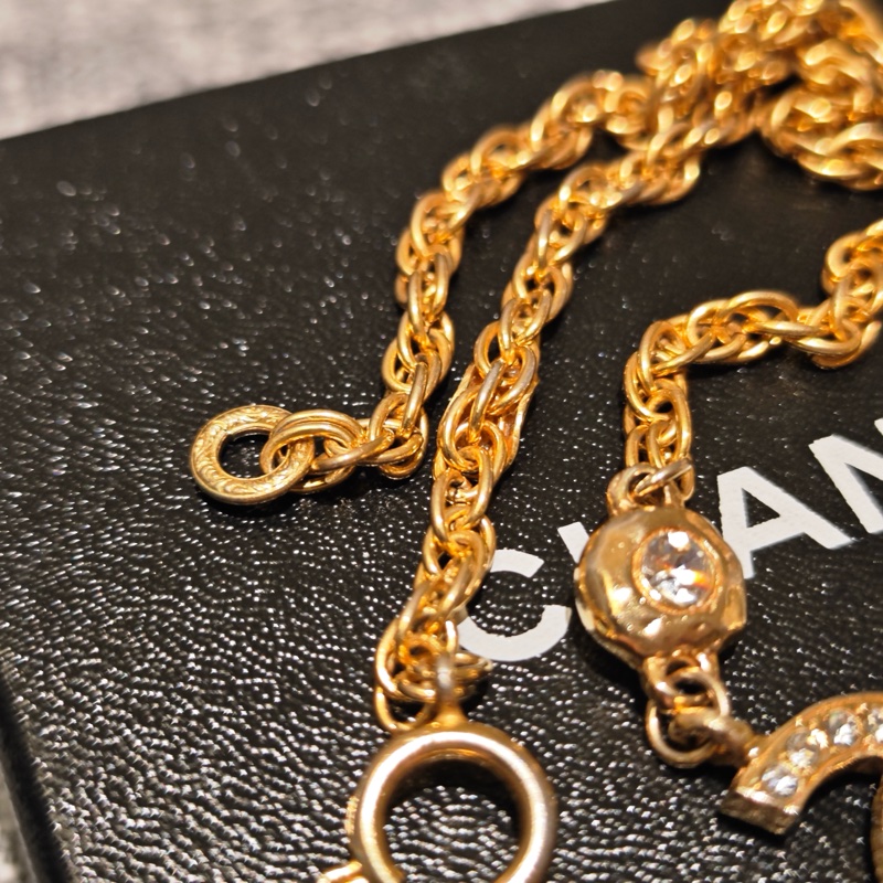 Chanel Vintage雙面萊茵石水鑽鍍金項鍊-2
