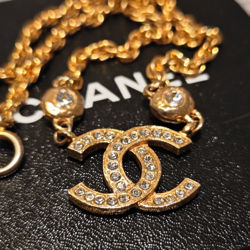 Chanel Vintage雙面萊茵石水鑽鍍金項鍊-3
