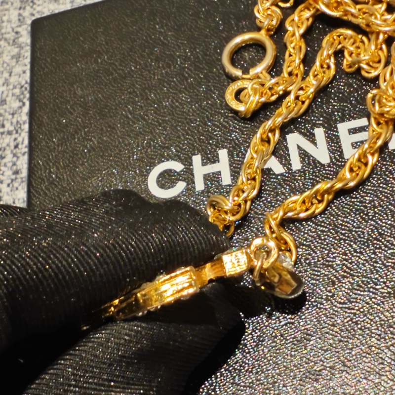Chanel Vintage雙面萊茵石水鑽鍍金項鍊-7