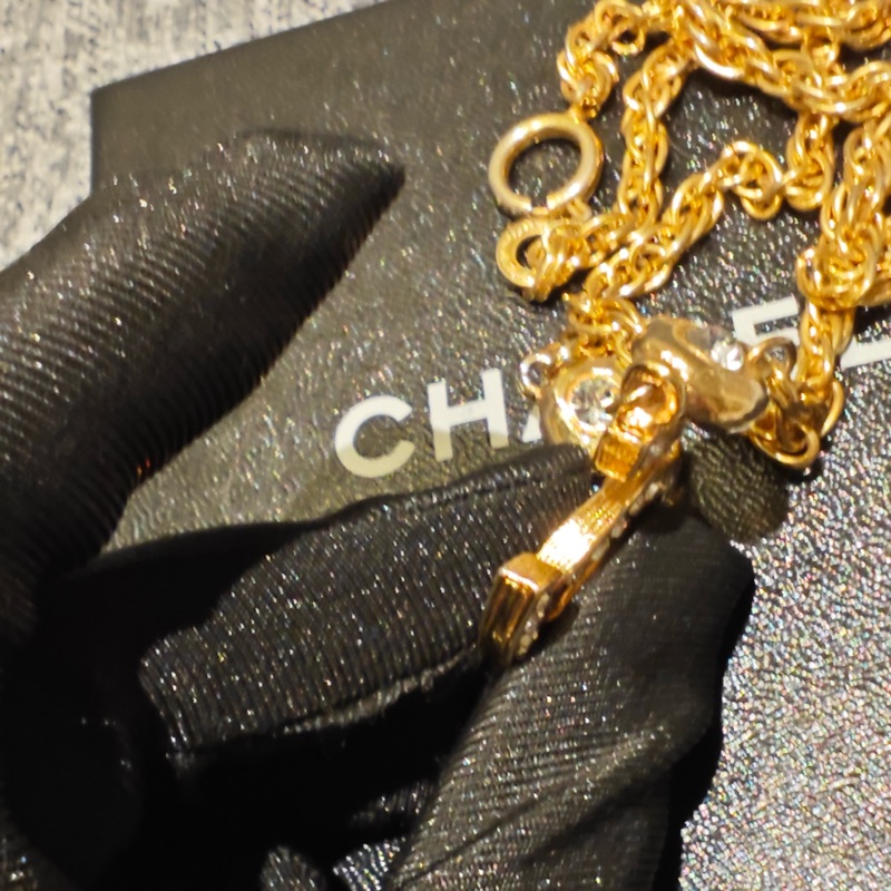 Chanel Vintage雙面萊茵石水鑽鍍金項鍊-8