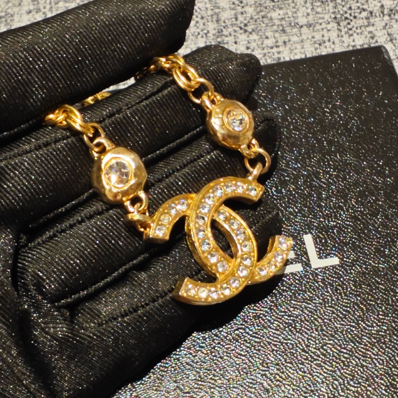 Chanel Vintage雙面萊茵石水鑽鍍金項鍊-10