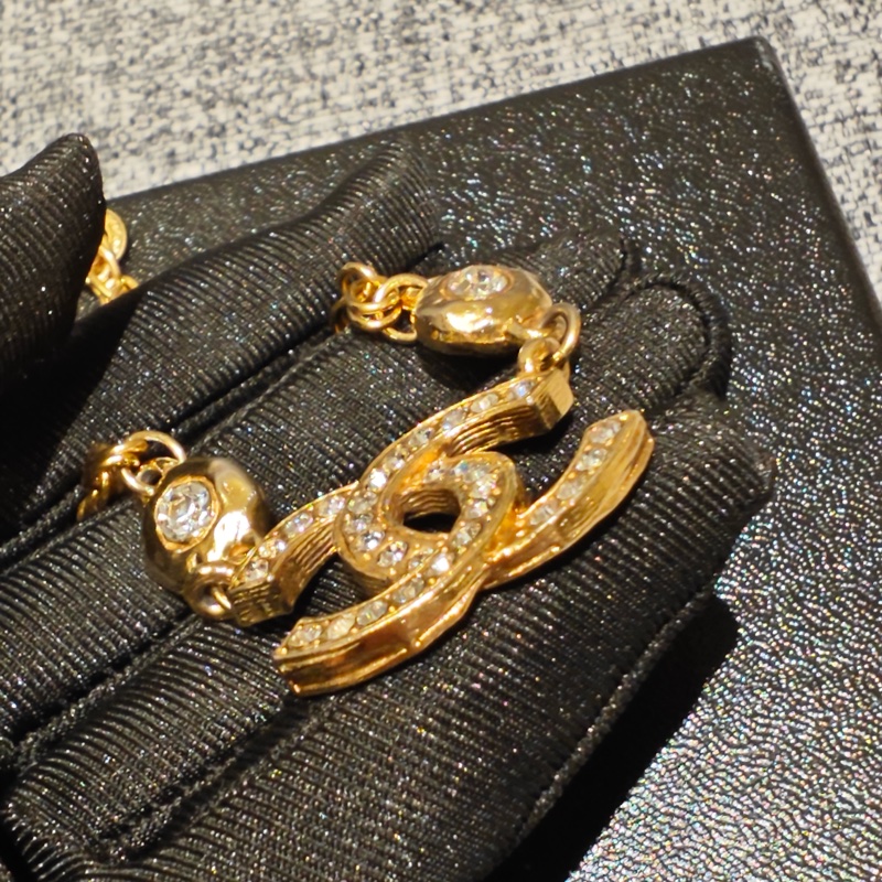 Chanel Vintage雙面萊茵石水鑽鍍金項鍊-11
