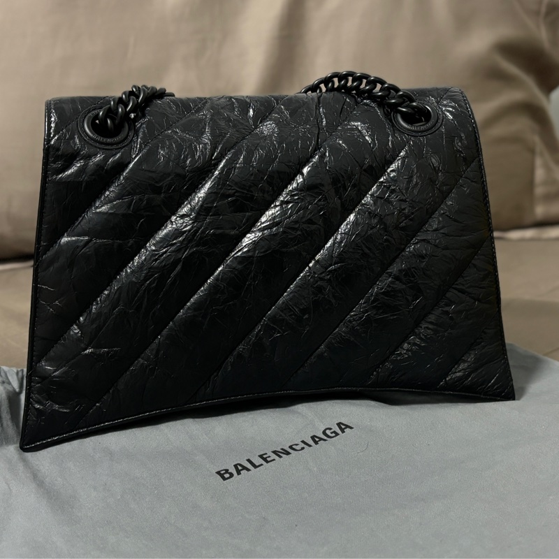巴黎世家Balenciaga crush medium中款 全黑小牛皮 all black 沙漏 斜挎單肩包-1
