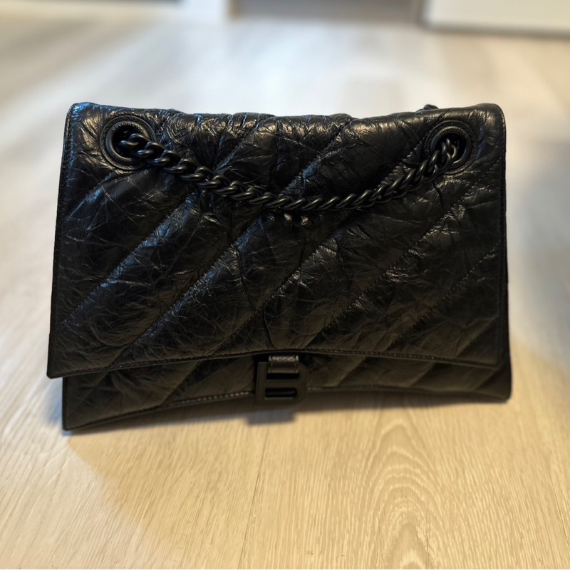 巴黎世家Balenciaga crush medium中款 全黑小牛皮 all black 沙漏 斜挎單肩包-5