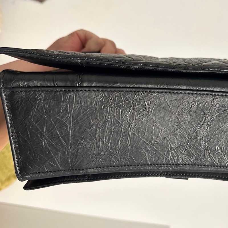 巴黎世家Balenciaga crush medium中款 全黑小牛皮 all black 沙漏 斜挎單肩包-7