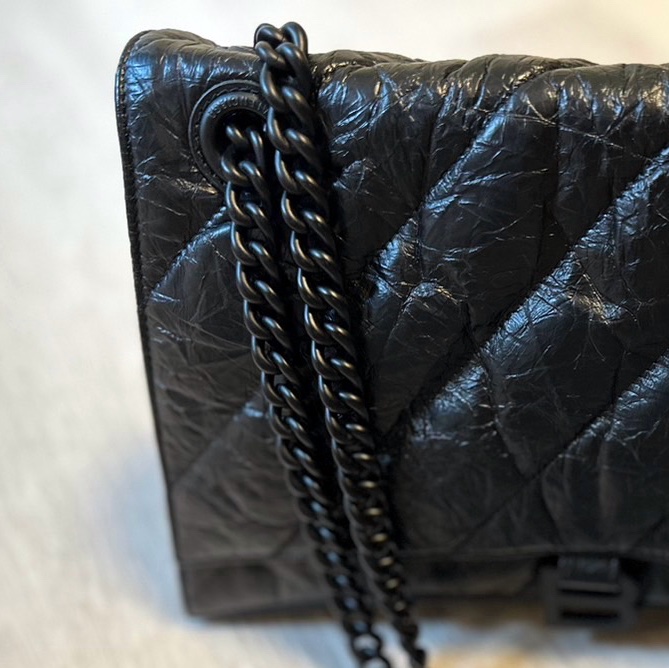 巴黎世家Balenciaga crush medium中款 全黑小牛皮 all black 沙漏 斜挎單肩包-11