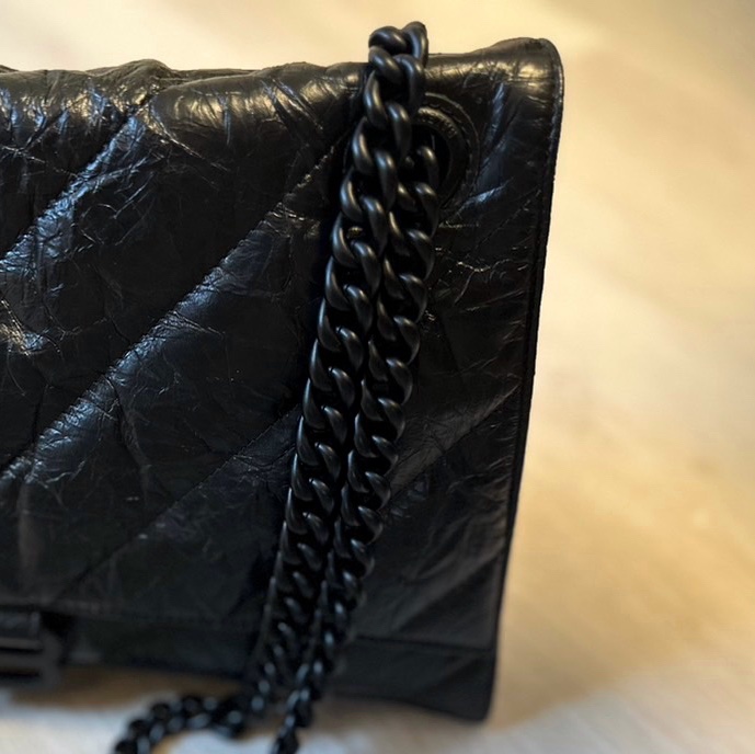 巴黎世家Balenciaga crush medium中款 全黑小牛皮 all black 沙漏 斜挎單肩包-12