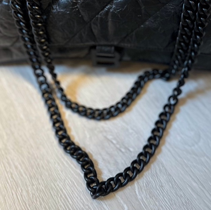 巴黎世家Balenciaga crush medium中款 全黑小牛皮 all black 沙漏 斜挎單肩包-13