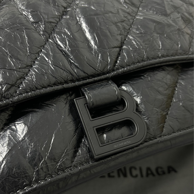 巴黎世家Balenciaga crush medium中款 全黑小牛皮 all black 沙漏 斜挎單肩包-15