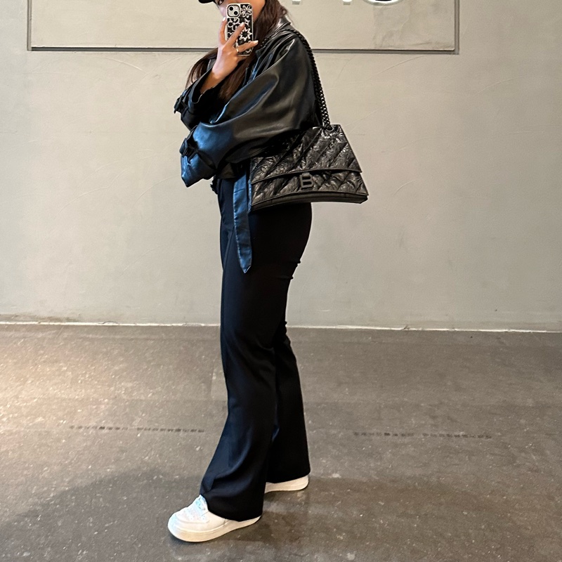 巴黎世家Balenciaga crush medium中款 全黑小牛皮 all black 沙漏 斜挎單肩包-4