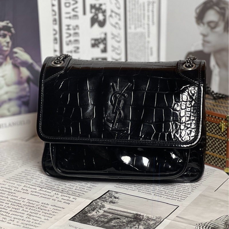 ysl baby niki 亮黑鱷魚紋 《台灣購證》-1