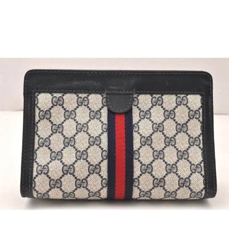 【今日最低價～✨️輕奢二手良品✨️】GUCCI 男女適用 手拿包 #SherryLine Clutch Hand Bag Purse GG PVC Leather Navy Blue-0