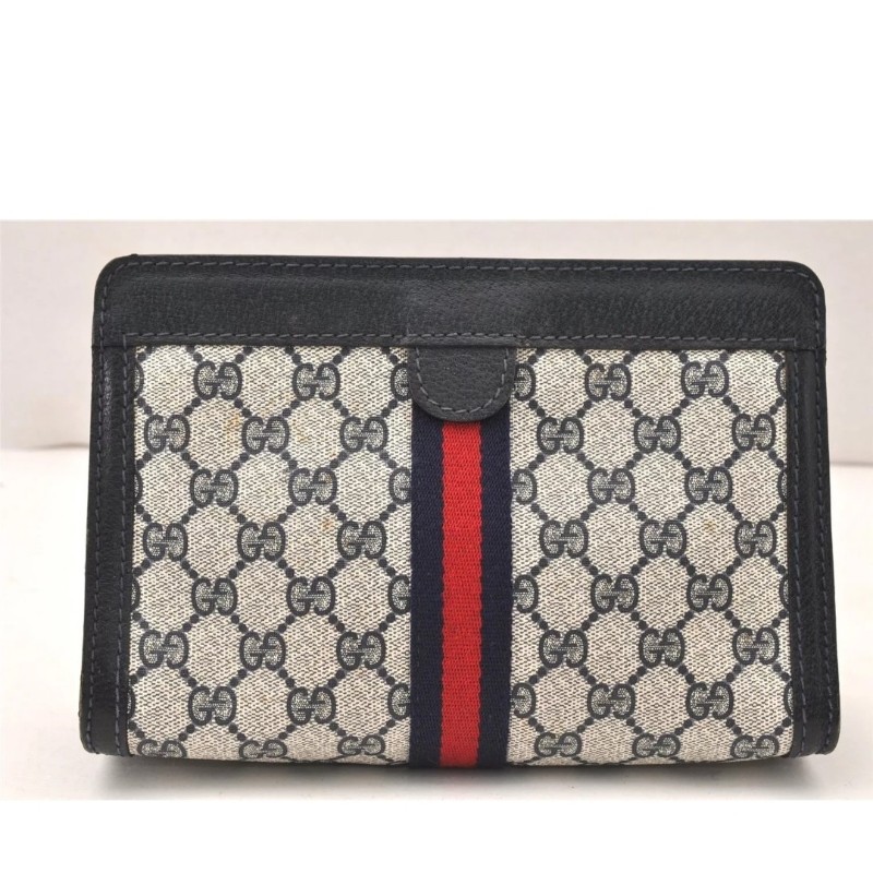【今日最低價～✨️輕奢二手良品✨️】GUCCI 男女適用 手拿包 #SherryLine Clutch Hand Bag Purse GG PVC Leather Navy Blue-1