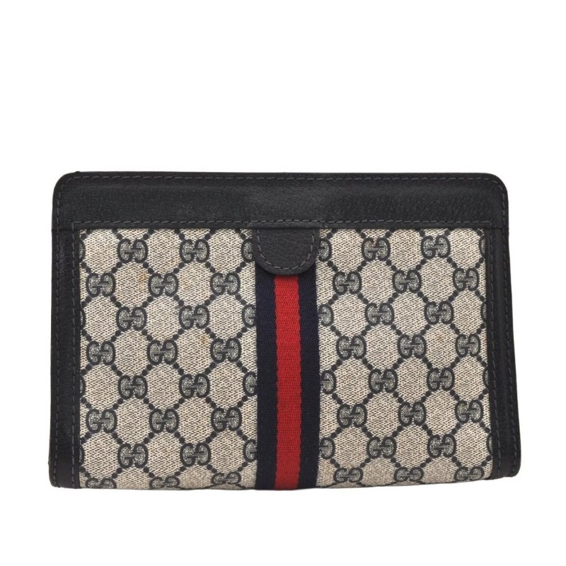 【今日最低價～✨️輕奢二手良品✨️】GUCCI 男女適用 手拿包 #SherryLine Clutch Hand Bag Purse GG PVC Leather Navy Blue-2