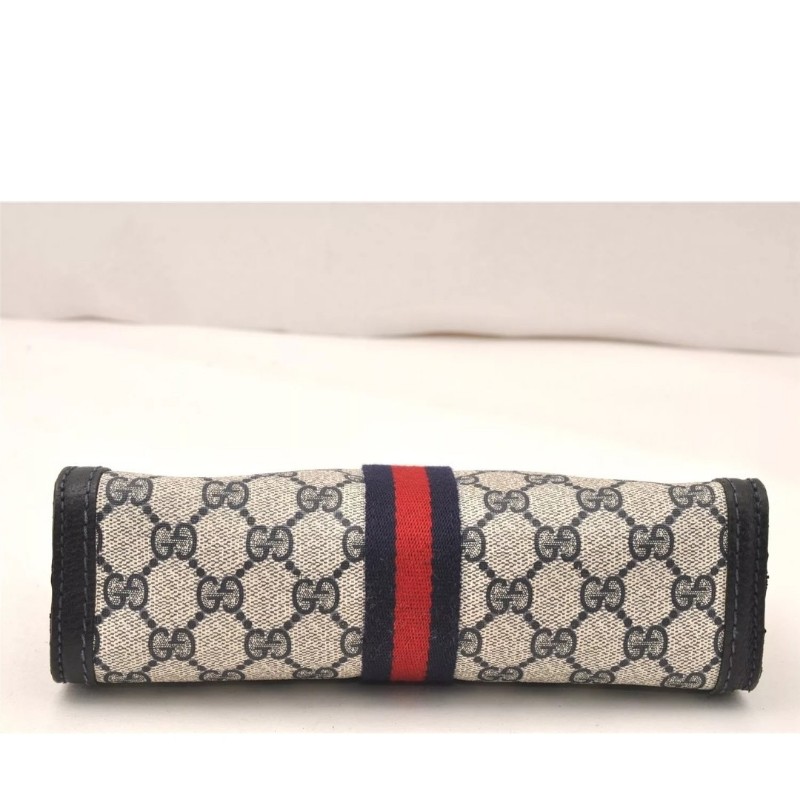 【今日最低價～✨️輕奢二手良品✨️】GUCCI 男女適用 手拿包 #SherryLine Clutch Hand Bag Purse GG PVC Leather Navy Blue-7