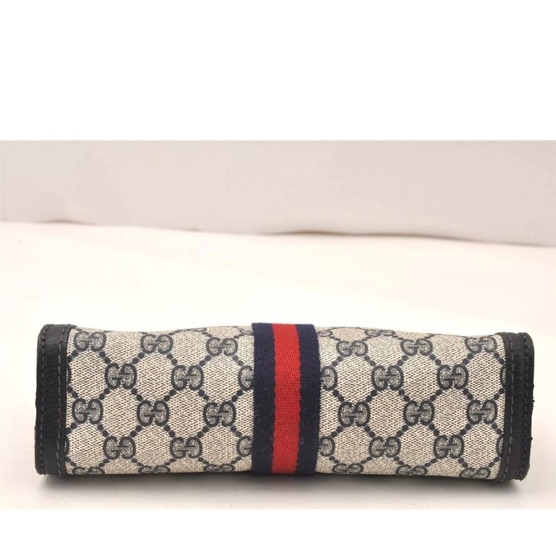 【今日最低價～✨️輕奢二手良品✨️】GUCCI 男女適用 手拿包 #SherryLine Clutch Hand Bag Purse GG PVC Leather Navy Blue-13